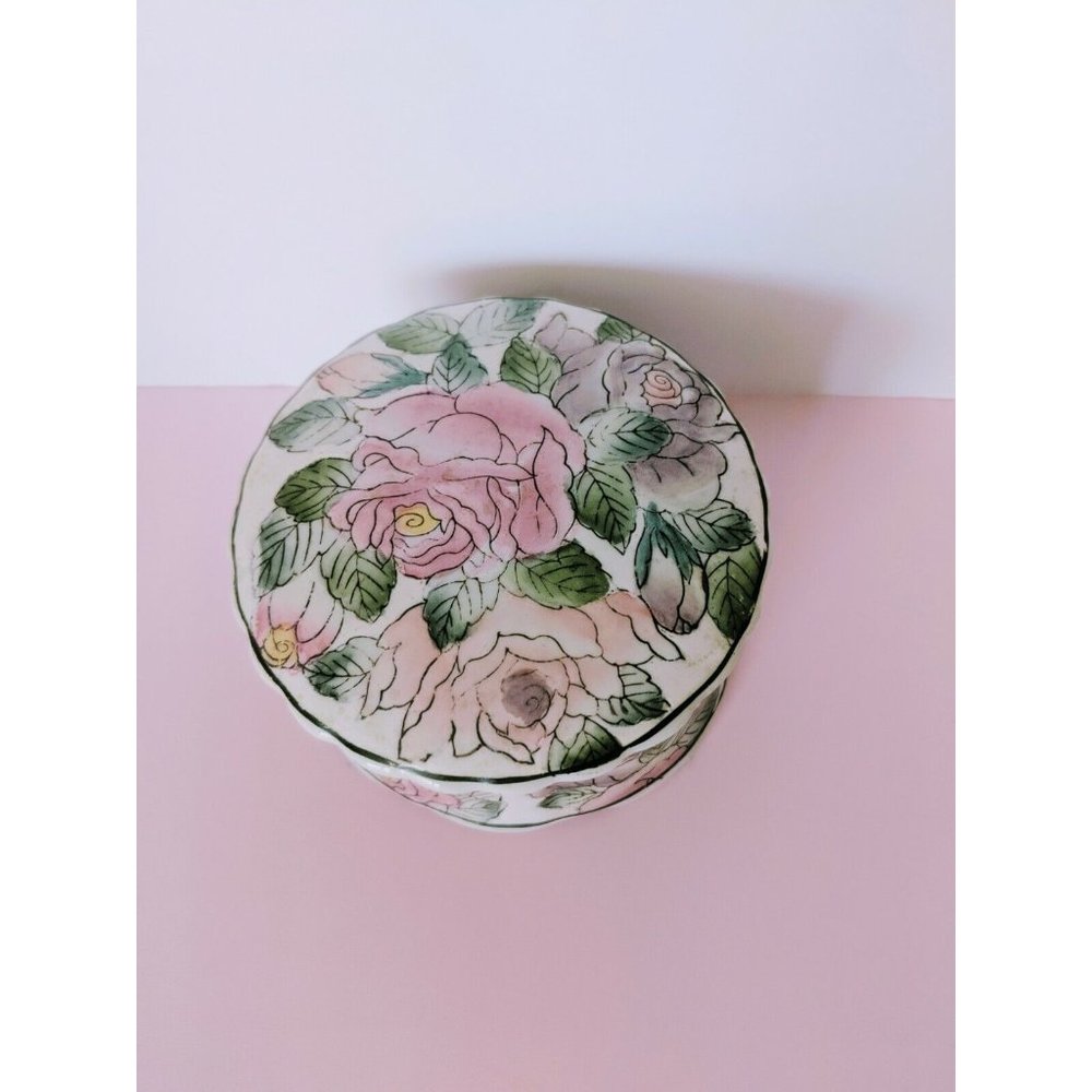 Vintage Andrea By Sadek Large Watercolor Porcelain Trinket Box With Lid - Picture 1 of 8